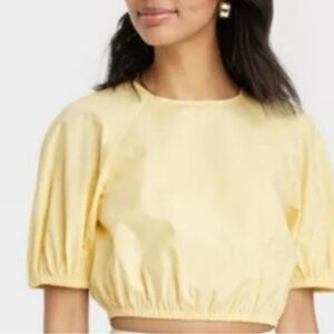 A New Day Yellow Puff Sleeve Crop Blouse